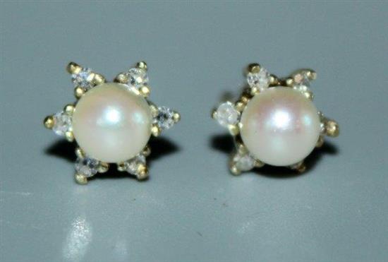 Pair of cultured pearl & diamond earrings